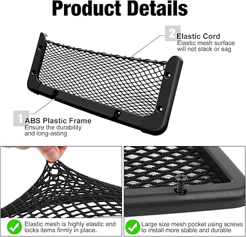 Miniatura 21 de 2 piezas de marco de plástico ABS, redes de carga para automóvil, bolsillo de red para teléfono, soporte de red de almacenamiento para caravana