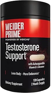Weider Prime Testosterone Support - Men's Nutrition - Enriched with Vitamins & Minerals - with Ashwagandha, Chromax Chromium, Bioperine & Zinc - Gluten Free - 120 Capsules