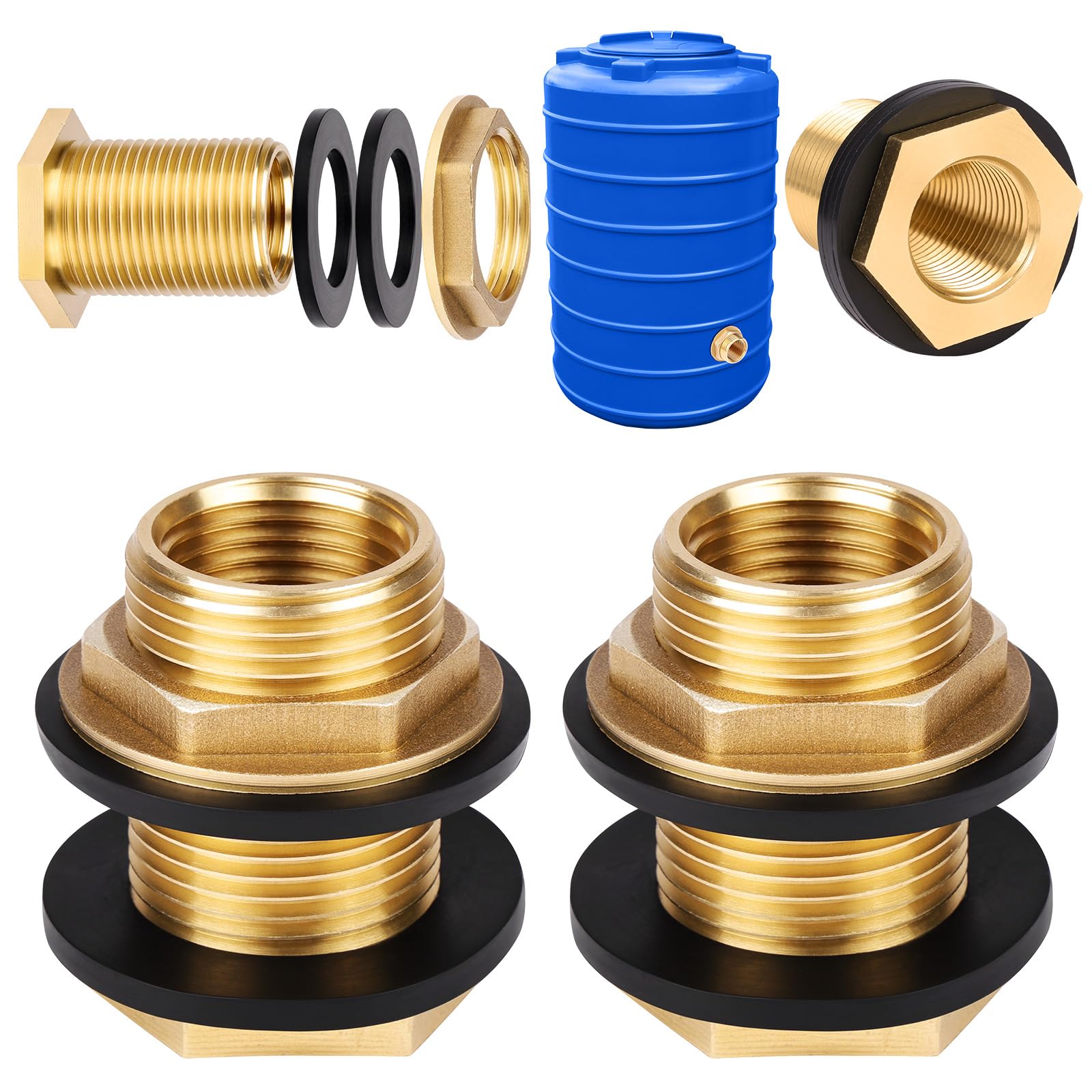 Produktbild von 2er-Pack Messing Tankverschraubung – 3/4″ Außen X 1/2″ Innengewinde Für Wasserhähne, Tonnen & Tanks