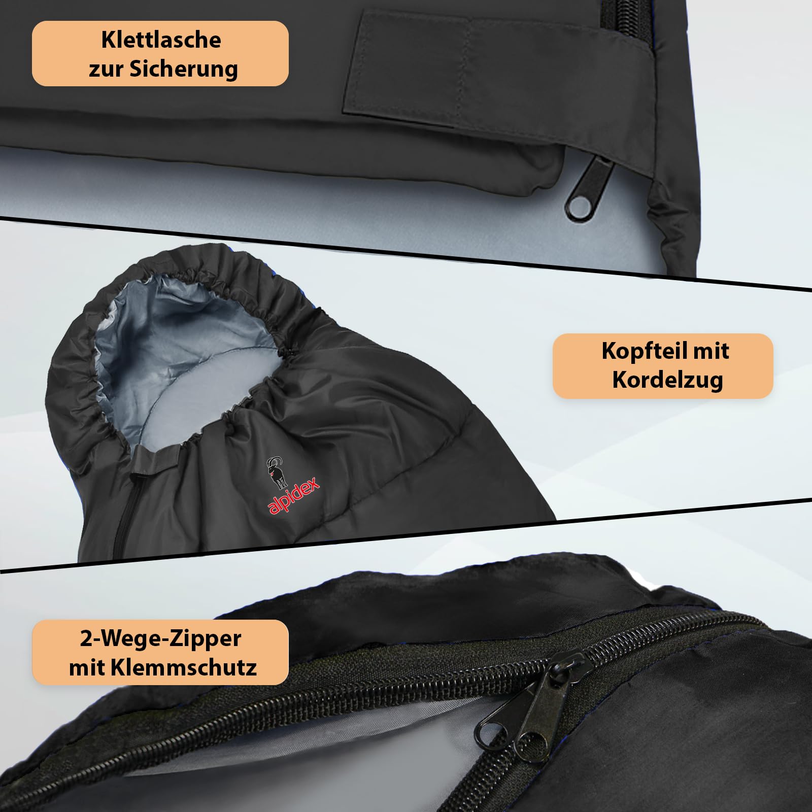 ALPIDEX Schlafsack Erwachsene 4 Jahreszeiten 400 GSM - Mumienschlafsack mit Klemmschutz - Kleines Packmaß, leicht & warm - Camping, Trekking & Outdoor