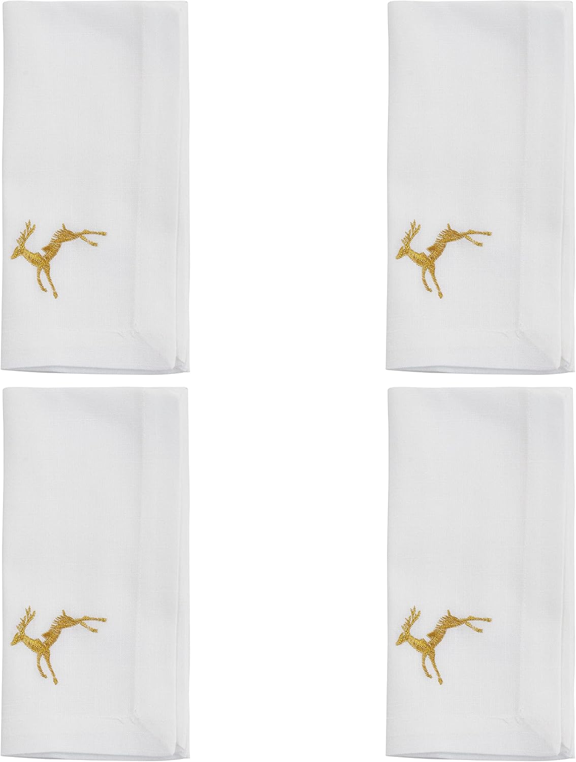 SARO LIFESTYLE Gold Reindeer Embroidered Napkin (Set of 4) – Elegant Holiday Table Linen for Christmas Dining & Seasonal Entertaining