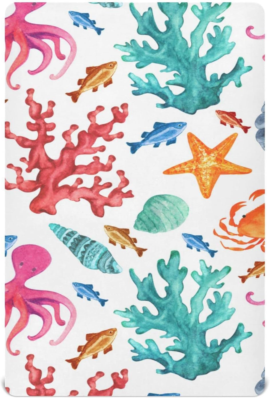 Colorful Ocean Animal Crib Sheets for Boys Girls Pack N Play Sheet Soft Breathable Mini Crib Sheets 39" x 27"
