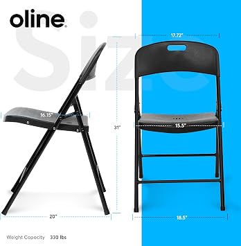 Oline Folding Chair, Indoor Outdoor Plastic Commercial Stackable Foldable Guest Chairs for Events Office Wedding Party Picnic Kitchen Dining, 350lb Capacity (Black, 2 Pack)