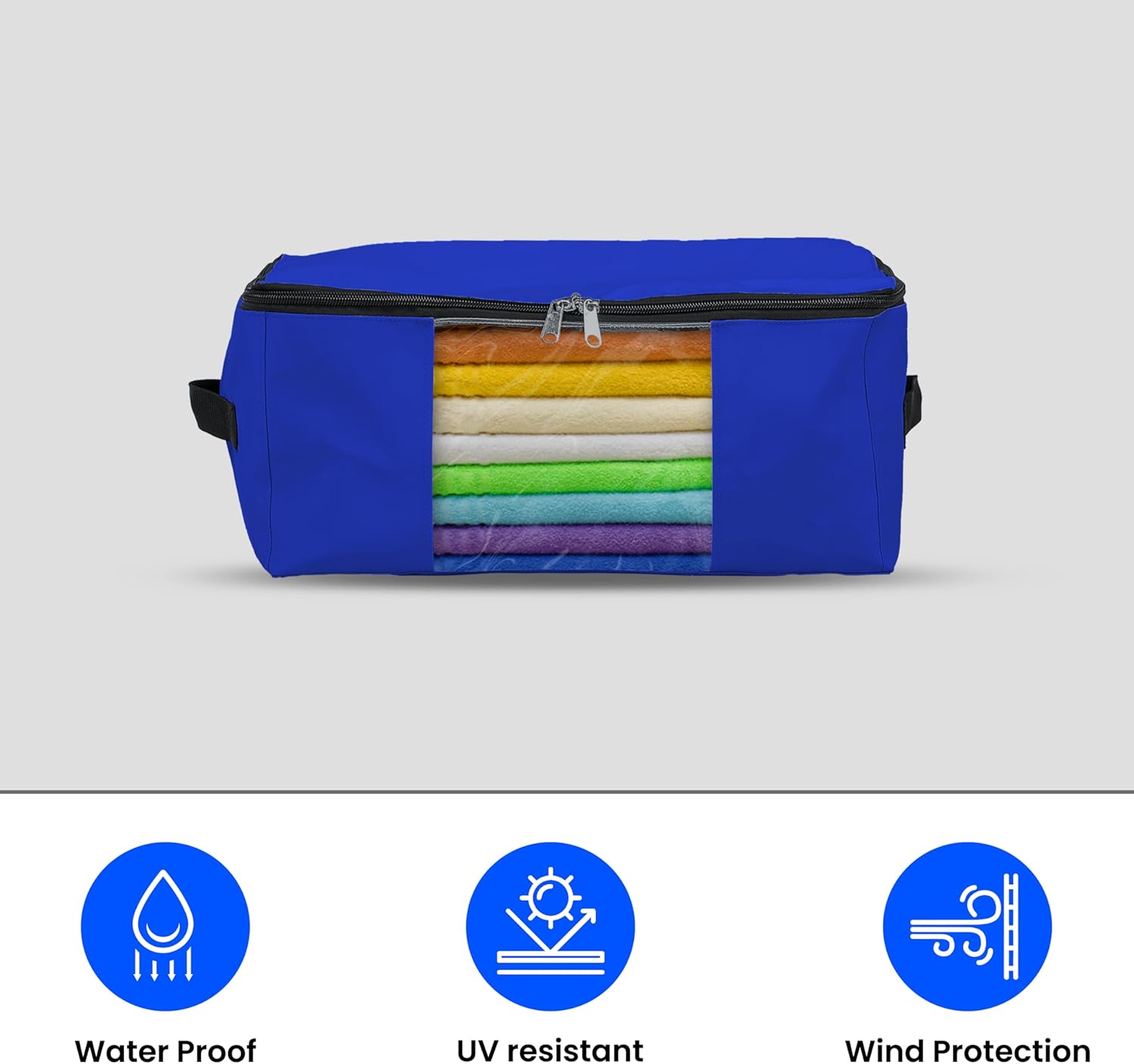 Covers & All Storage Bags, 90 litres Large size Space Saver bags Heavy Duty Storage Organizer Multipurpose 12 Oz Waterproof UV-Resistant & Tear-Proof (23"L x 17"W x 14"H Inches, Royal Blue, Pack of 3)