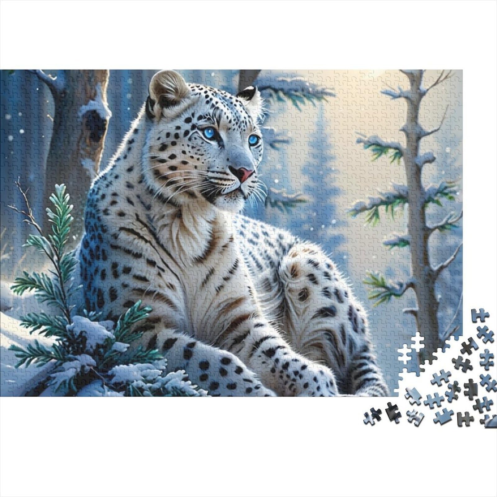 Snow Leopard 1000 Piece Jigsaw Puzzle Paper for Adults Winter Forest Scene Jigsaw Puzzle for Family Relaxing Home Decor Gift 38x26cm/1000pcs — image 1