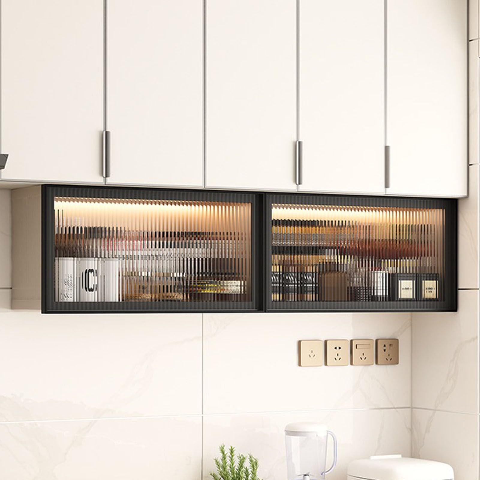 Gabinete de almacenamiento de cocina montado en la pared con estante de aluminio aéreo