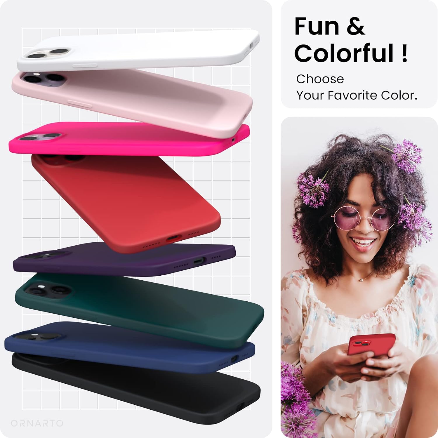 ORNARTO Compatible with iPhone 14 Plus Case 6.7, Slim Liquid Silicone 3 Layers Full Covered Soft Gel Rubber Phone Case Protective Cover for Women Men 6.7 Inch-Red