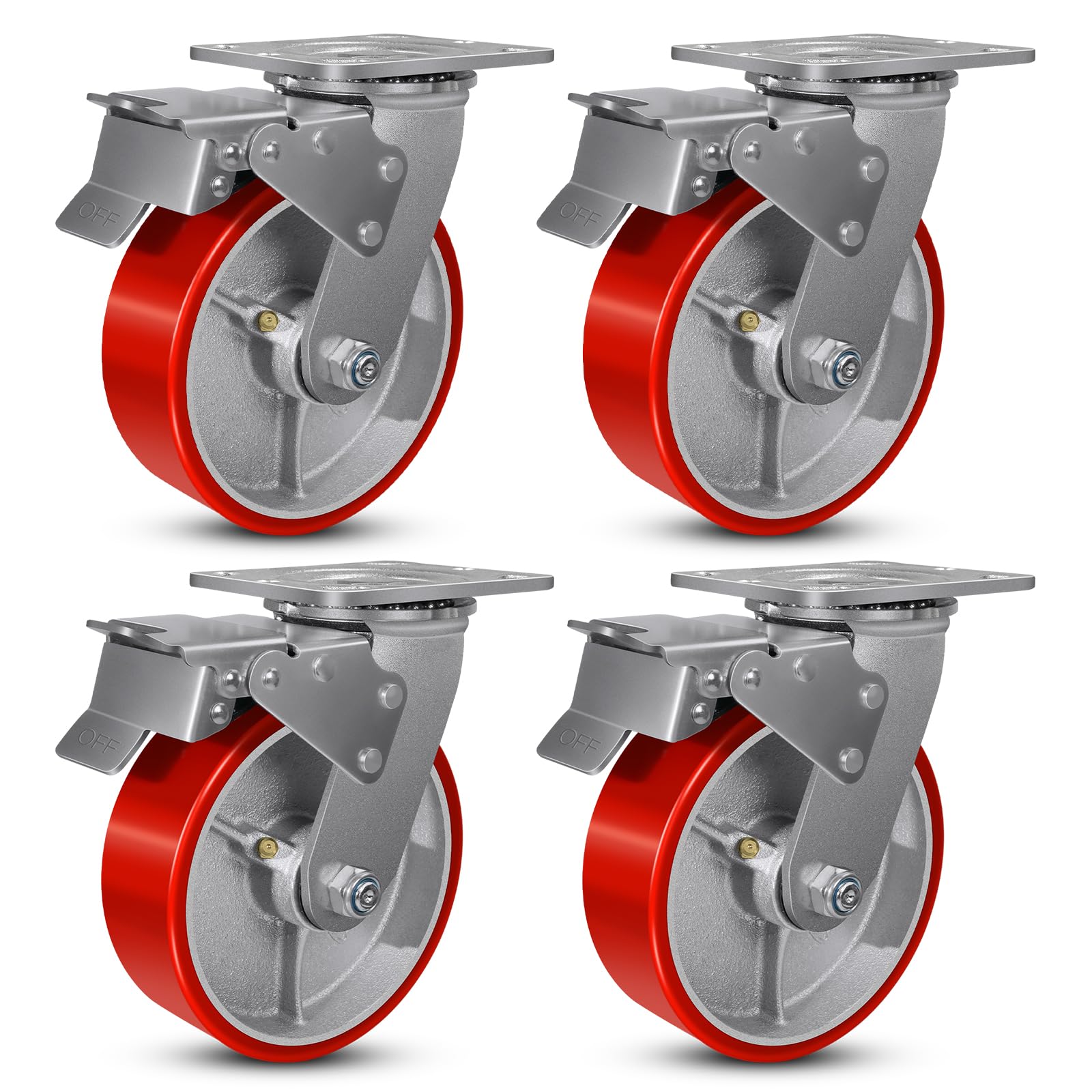 NINOSO Caster Wheels, 6" Heavy Duty Industrial Casters Set of 4 with Load 4800lbs Capacity, Wheels for Cart Toolbox(4 Total Lock Brake)
