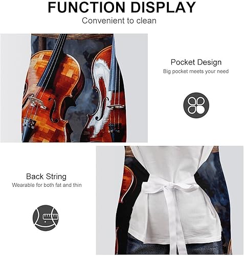 Miniatura 6 de MUSM Apron for Adults - 27.6 X 31.5 Inch, Heavy-Duty Polyester Aprons with Two Large Pockets, Waterproof Violin And Cello Kitchen Apron for Cooking,