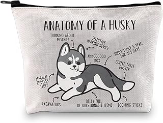 Husky Lover Gift Anatomy Of A Husky Makeup Bag Husky Mom Cosmetic Bag Husky Dog Lover Gift Owner Gift Dog Mom Zipper Travel Bag (Anatomy Of A Husky White Bag)