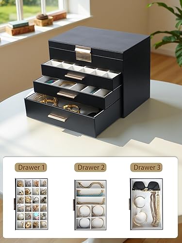 Miniatura 3 de BOOVO Joyeros para mujer, organizador de joyas de 5 capas con colgador de collar y cajones, caja de joyería grande para aretes, collares y pulseras,