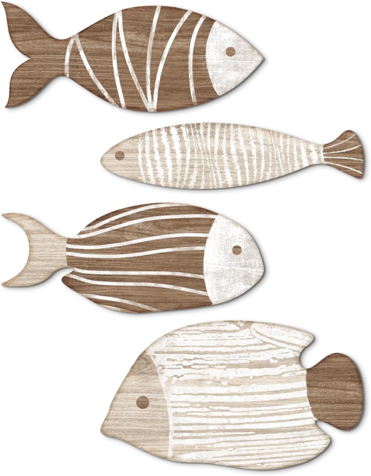 4 piezas de peces de madera decoración de pared escultura de pared de pescado adornos vintage para el hogar, baño, dormitorio (pescado)