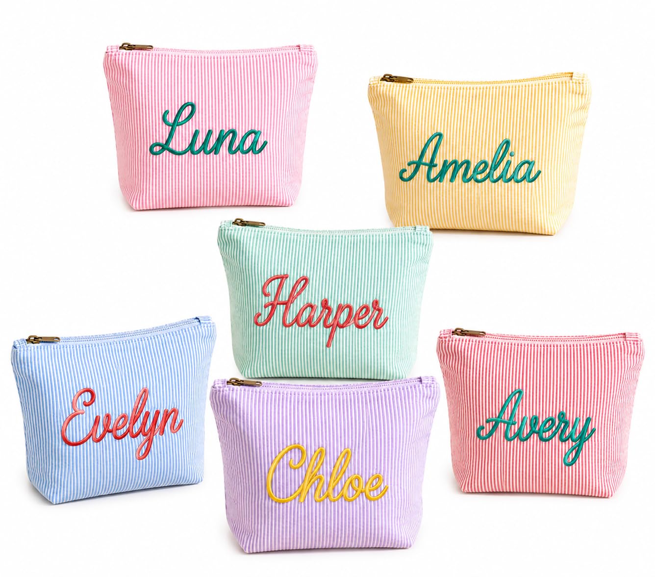 Personalized Striped Cosmetic Bag Custom Name Embroidered Makeup Pouch Portable Zipper Toiletry Organizer Travel Storage Bag for Women-image-33