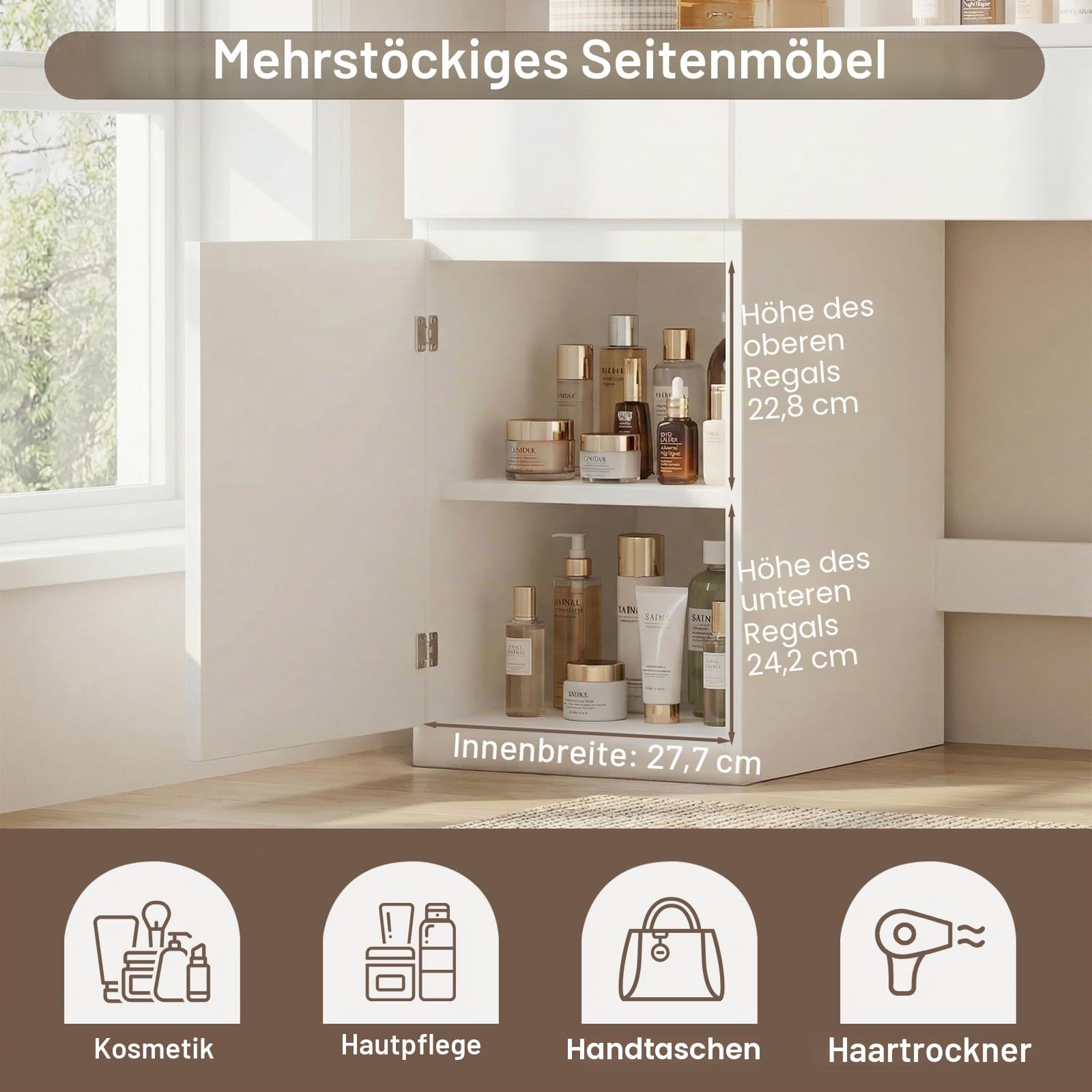 JUMMICO Schminktisch mit Beleuchtung und Spiegel, Weißer Kleiner Schminktisch mit Schubladen & LED-Spiegel, Moderner Frisiertisch mit Stauraum für Make-up, 90 x 58 cm