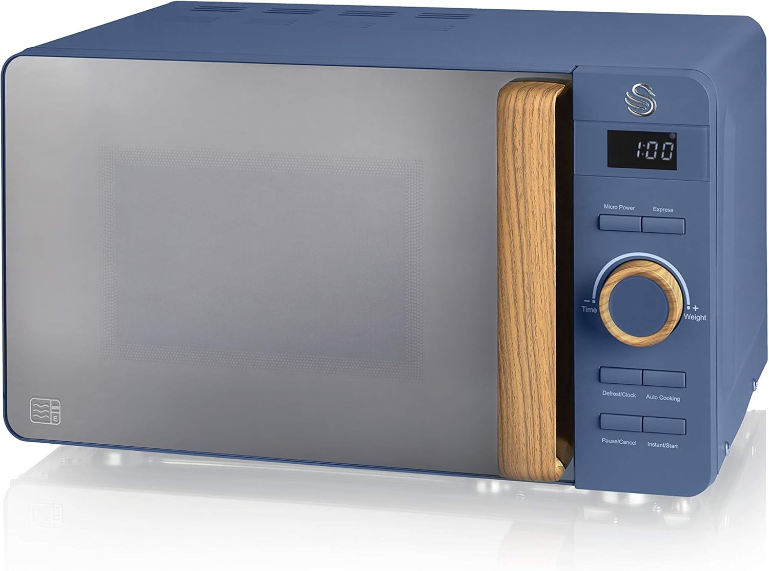 Swan Nordic - Microonde digitale 20 l, 6 livelli di funzionamento, 800 W, timer 30 min, facile da pulire, design moderno, maniglia effetto legno, blu opaco Swan Nordic - Microonde digitale 20 l, 6 livelli di funzionamento, 800 W, timer 30 min, facile da pulire, design moderno, maniglia effetto legno, blu opaco