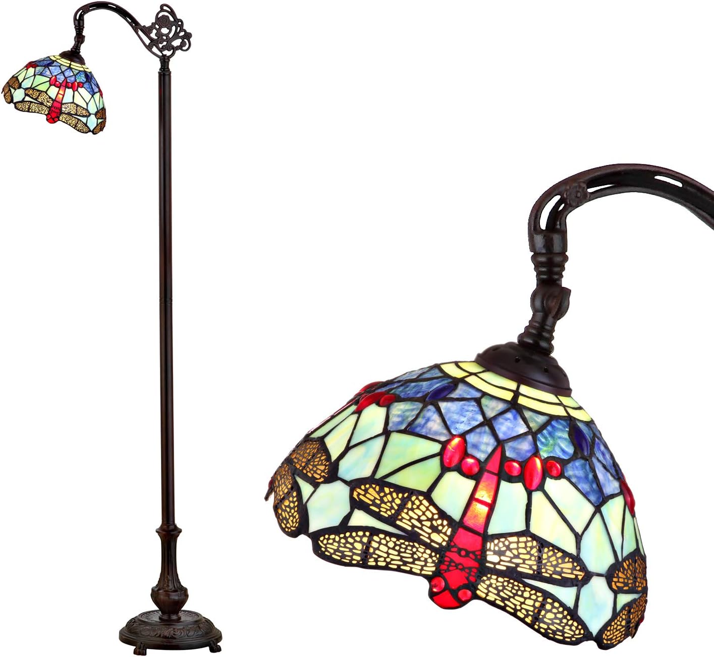 Jonathan Y JYL8010A Dragonfly Tiffany-Style 60" Arched LED Floor Lamp, Tiffany, Traditional, Elegant, Office, Living Room, Family Room, Dining Room, Bedroom, Hallway, Foyer, Bronze