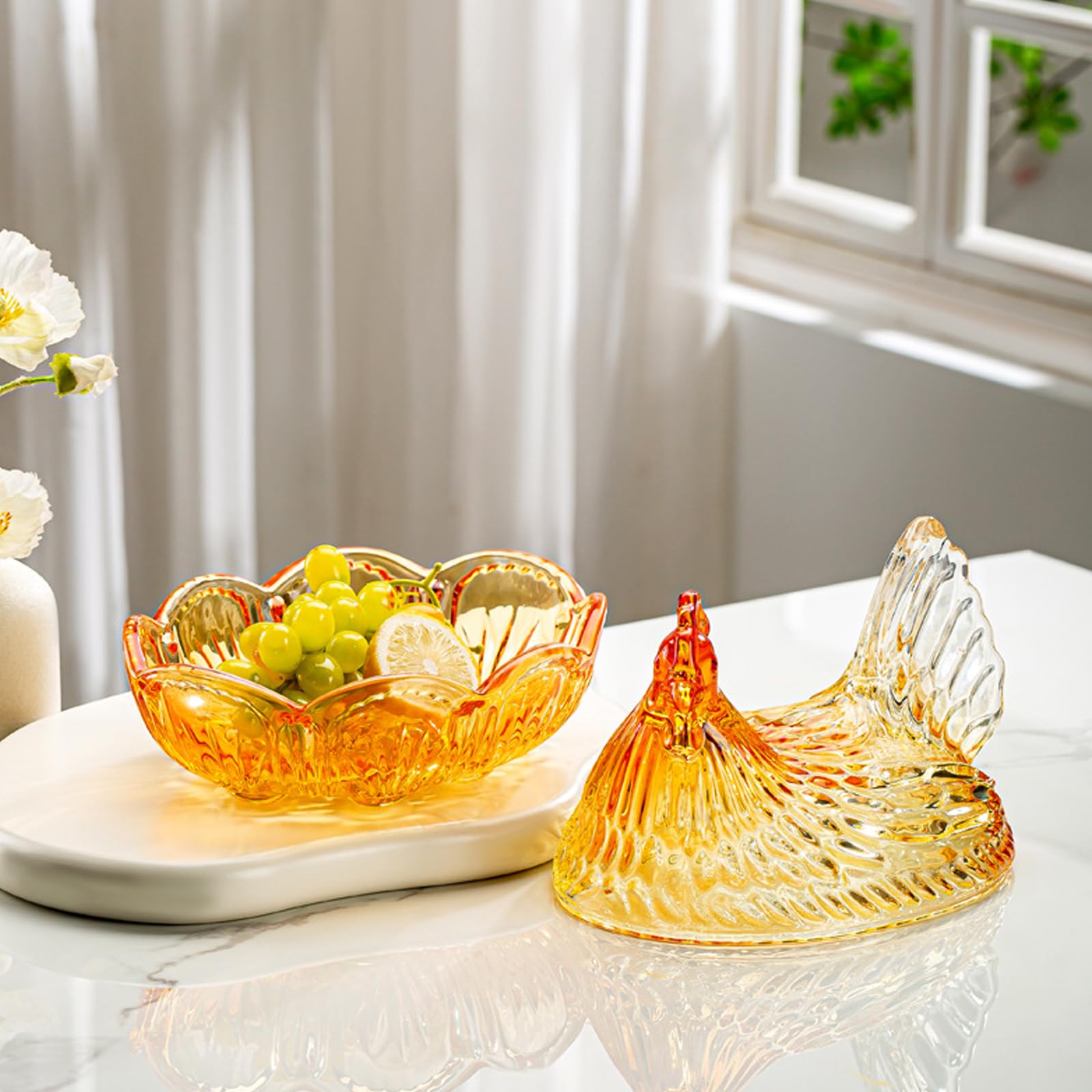 Caja de caramelos de cristal para gallina en tarros de dulces con tapa, platos de caramelo, decoración de mesa, plato de postre, tarros de regalo con tapa decorativa