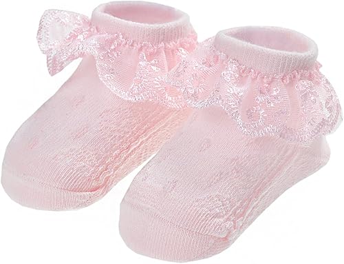 Miniatura 6 de Epeius - Calcetines con detalle de vuelo de encaje y ojales para recién nacidos, bebés y niñas pequeñas (paquete de 2346)