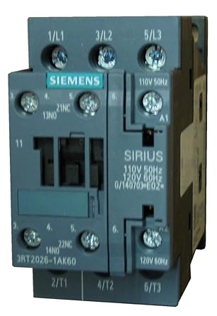 Amazon Com Siemens 3rt2026 1ak60 3 Polos Contactor De 25 Amperios Nominal 7 5 H P 230v 15 H P 460 Voltios 3 Fases Bobina 110 120vac Y 1 N O 1 N C Industrial Y Cientifico