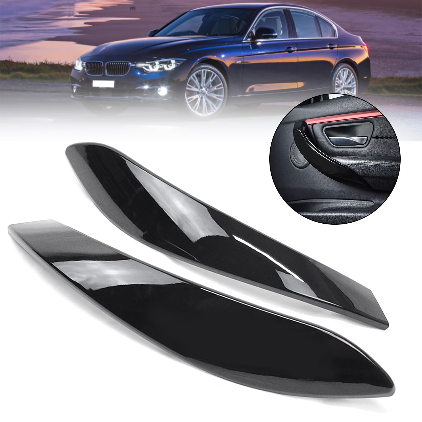Rivestimento esterno per maniglia interna della portiera dell'auto, adatto per BMW F30 3GT F80 F31 F32 F36 12-19 (nero)