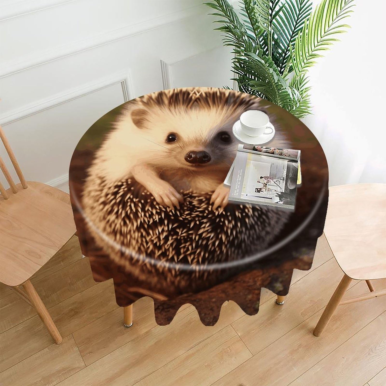 Hedgehog Tablecloth Exquisite Wrinkle-Free Straight-Edge Round Table Cloth Anti-Fading Premium Polyester Tablecloth Waterproof Folding Table Cloths for Tables Decor