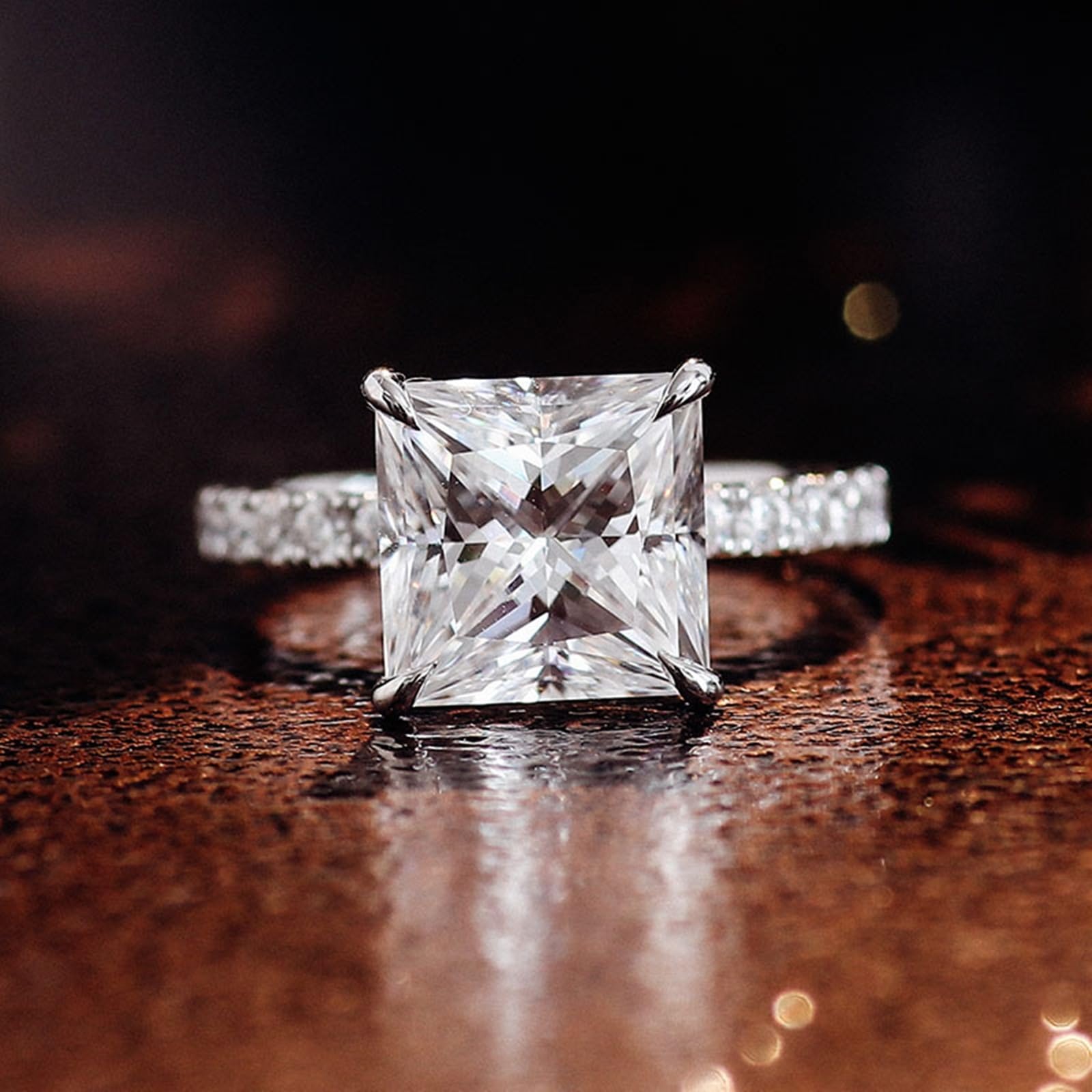 Pierścionek damski z białego złota próby 585, pierścionek zaręczynowy, pierścionek ślubny, grawerunek z moissanite 3 ct kolor D VVS1, elegancki, złoty, 14 K, dla kobiet, rozmiar 48 (15,3)