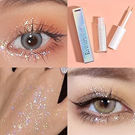 Erinde Liquid Glitter Eyeshadow Eyeliner, Korean Makeup Bling Under Eye Shadow, Shimmer Metallic, Lightweight Waterproof Long Wearing, Loose Glue for Christmas Crystals Eye Makeup, Colorful Sequins