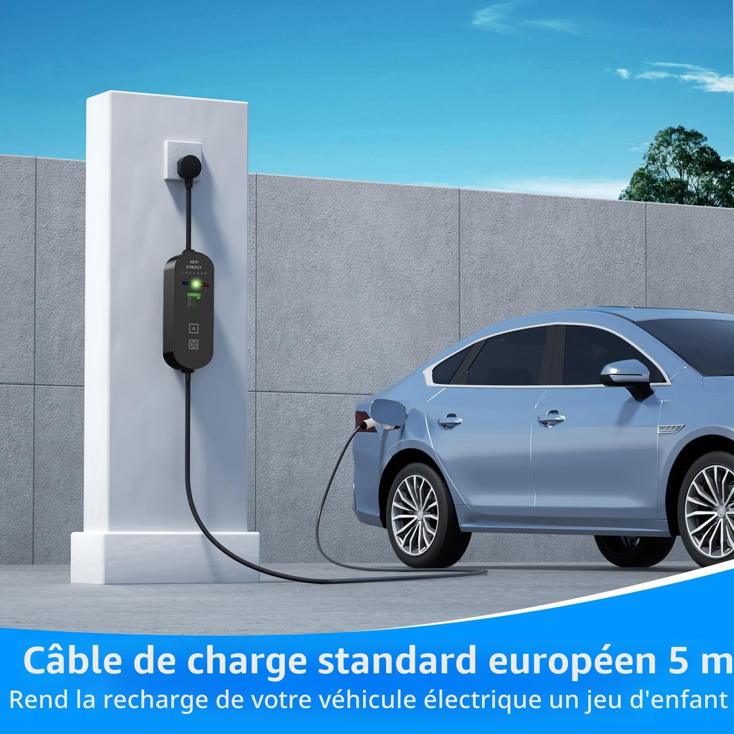 Chargeur Voiture Electrique 3,5kW [5m, 6/8/10/13/16A] Cable Type 2 Recharge avec Affichage Numérique Contrôlable Compatible avec E-208, Model Y, Mégane E-Tech, 500e et Autres EV/PHEV | Chargeur de voiture électrique contrôlable compatible avec modèle 3/Y,