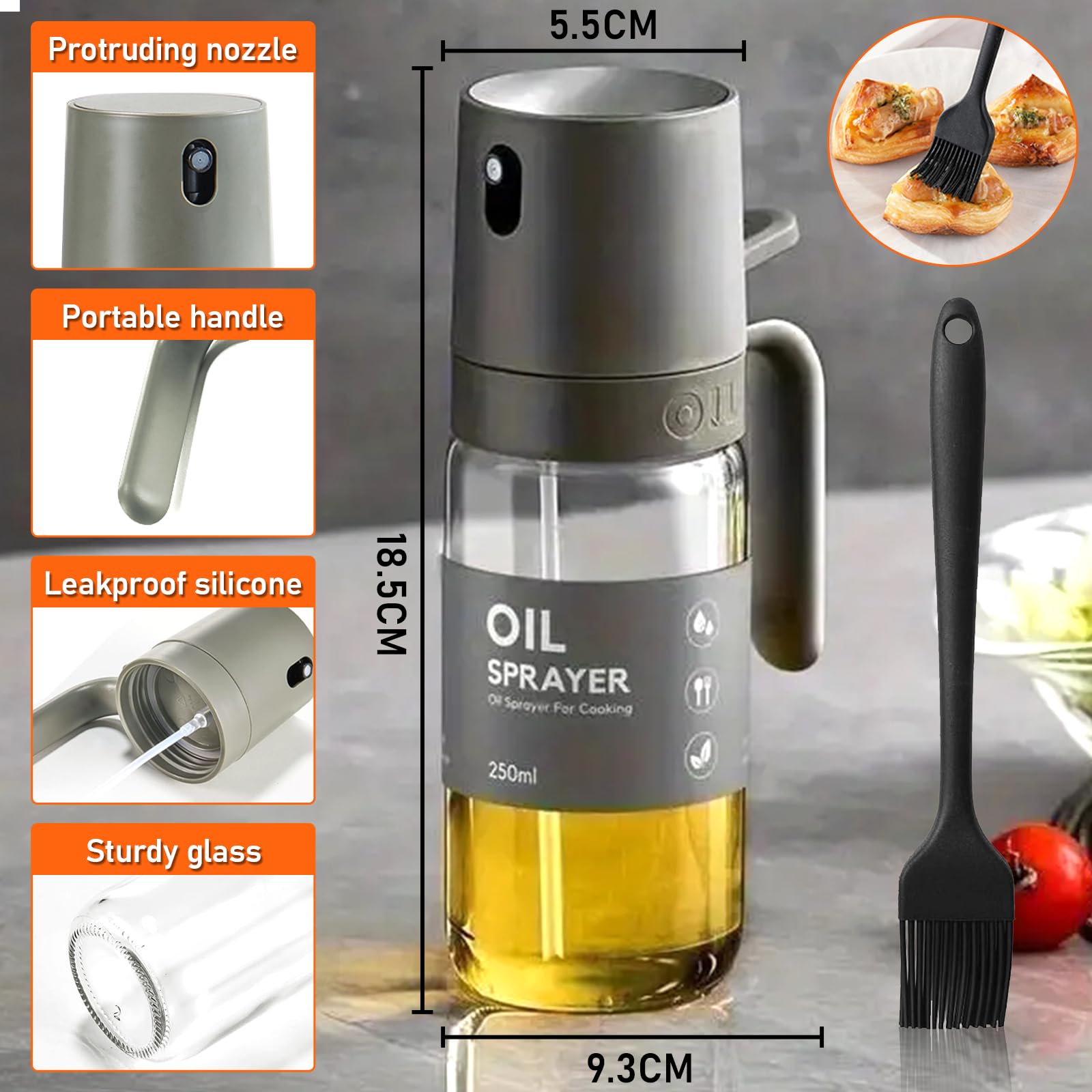 Vaporisateur Huile Cuisine,2 Pièces Verre Pulvérisateur Huile De