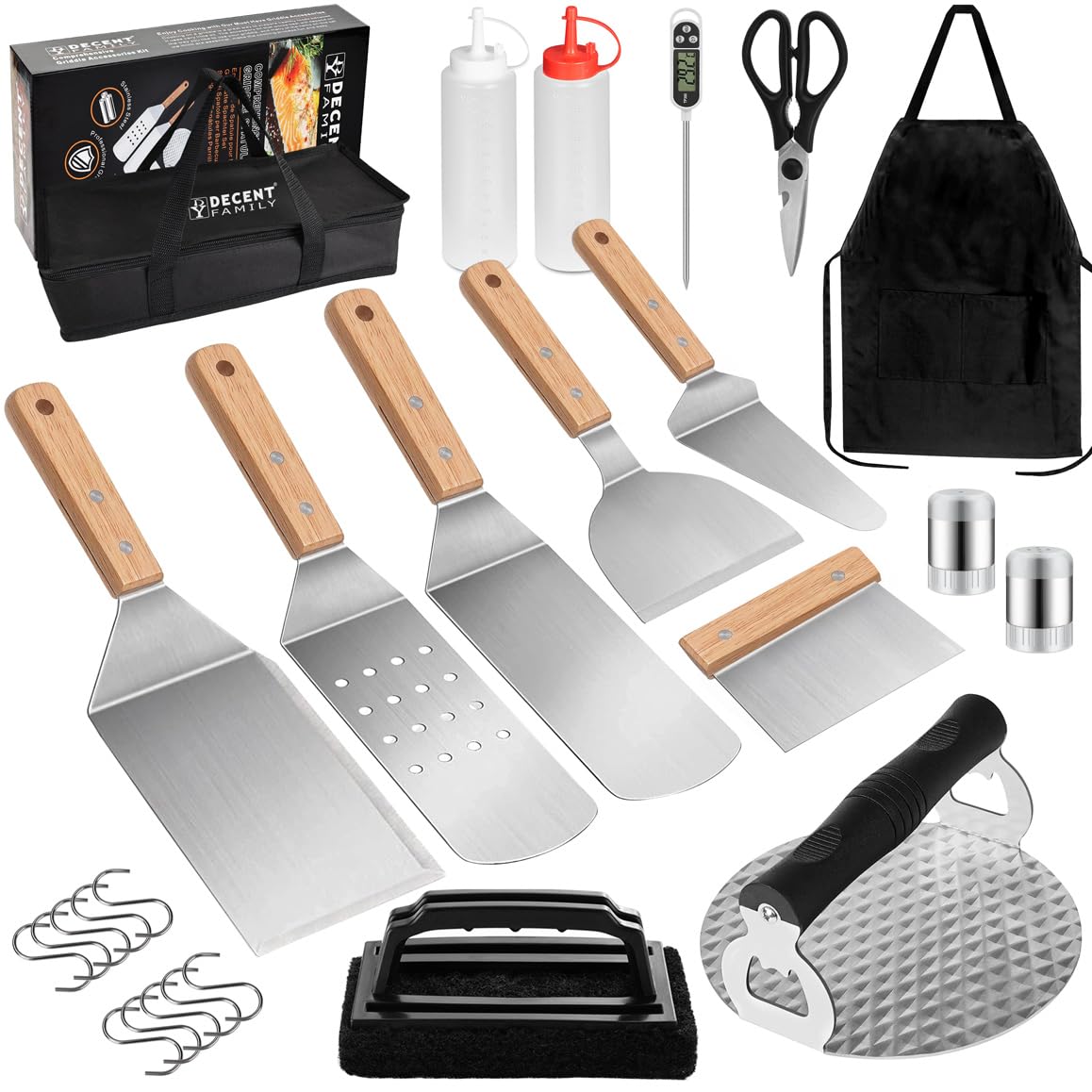 DY DECENT FAMILY26Pcs Griddle Accessories Kit for Blackstone, Flat Top Grill Accessories, Griddle Spatula Set with Enlarged Spatulas, Burger Press, Thermometer, Prefect Grilling Gifts for Men Women