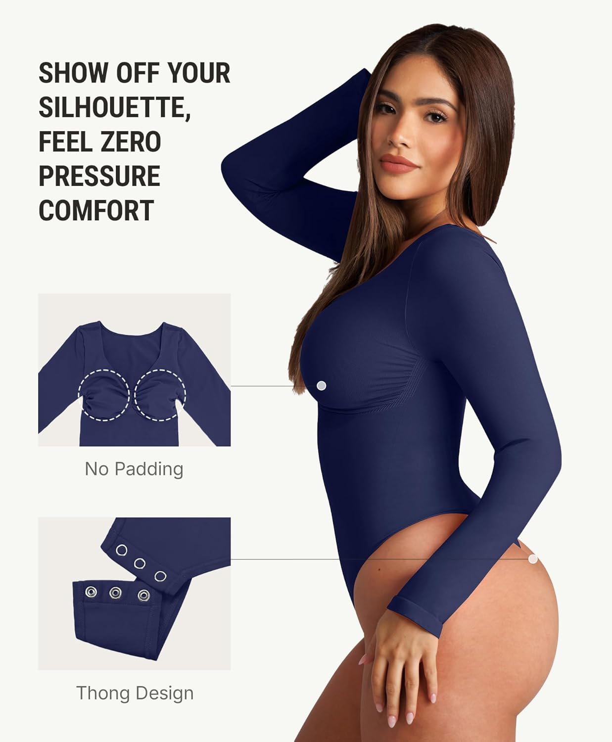 FeelinGirl Women's Long Sleeve Shapewear Bodysuit for Tummy Control Seamless Body Suits Thong V Neck Going Out Tops - Image 2