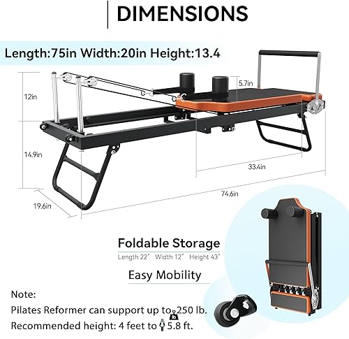 Miniatura 5 de Pilates Reformer,Foldable Pilates Machine for Home Use and Gym Workout,Suitable for Advanced and Beginners Users ,Pilates Equipment with 4 Springs&5