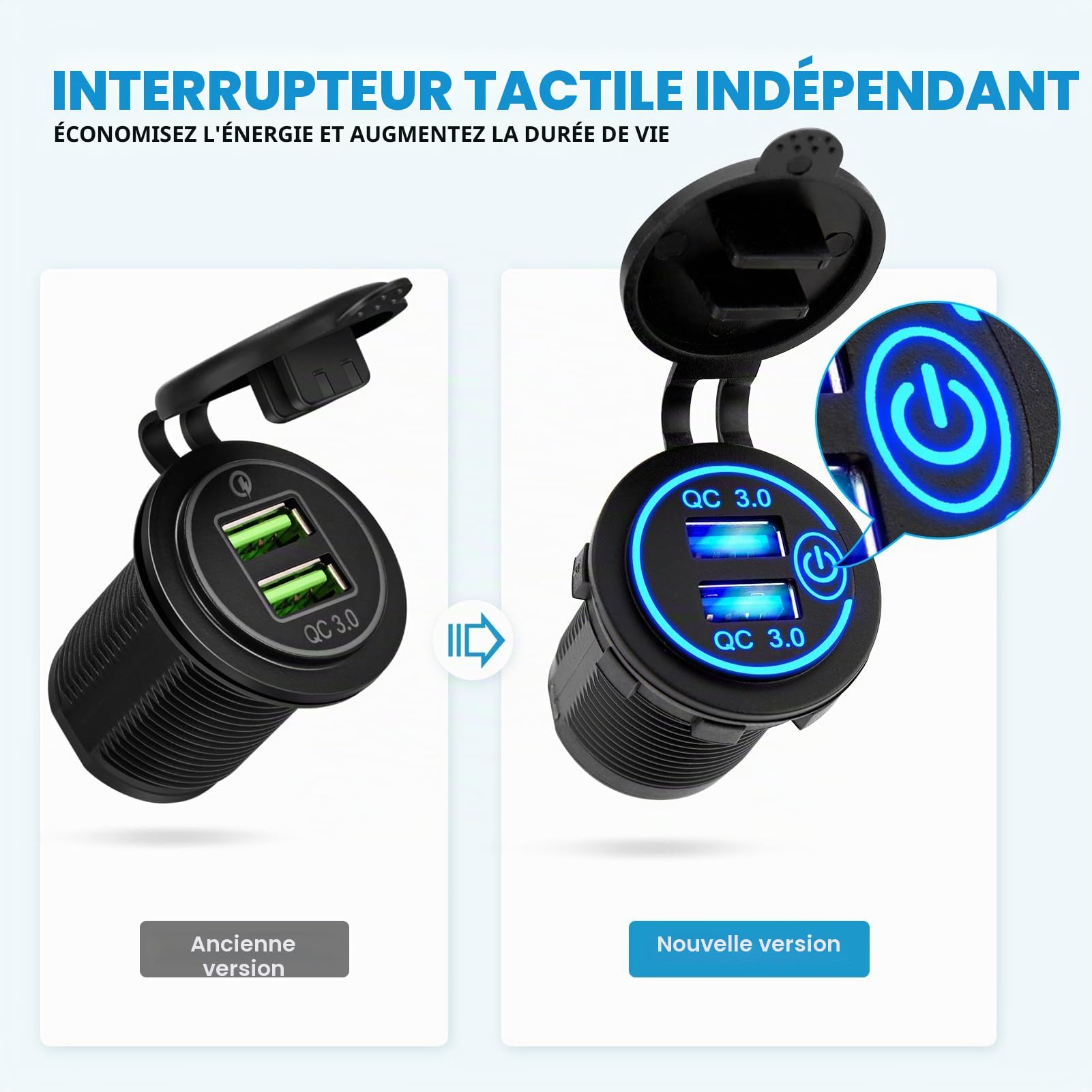 Kohree UPGRADED Panneau d'interrupteur 12 V/24 V + interrupteur USB, étanche IP65, double chargeur USB, voltmètre LED, allume-cigare, 5 interrupteurs à bascule marche/arrêt, panneau pour voiture,
