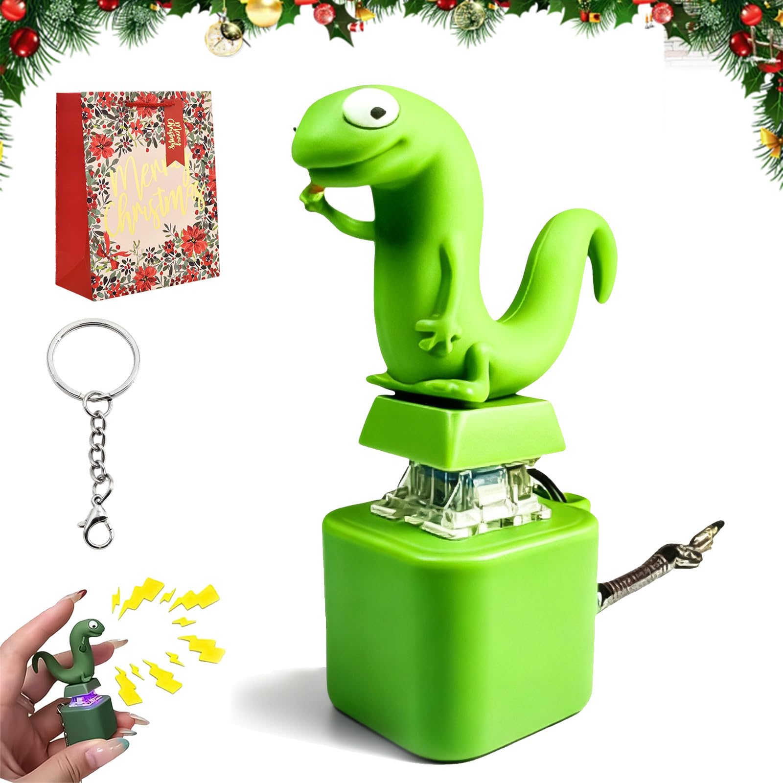 NNBWLMAEE Lizard Button, Lizard Keychain with Rechargeable LED Light & Realistic Croak, Lizards Push & Click Keychain, Portable Stress Reliever for Anxiety & Sensory Fun (1pc)