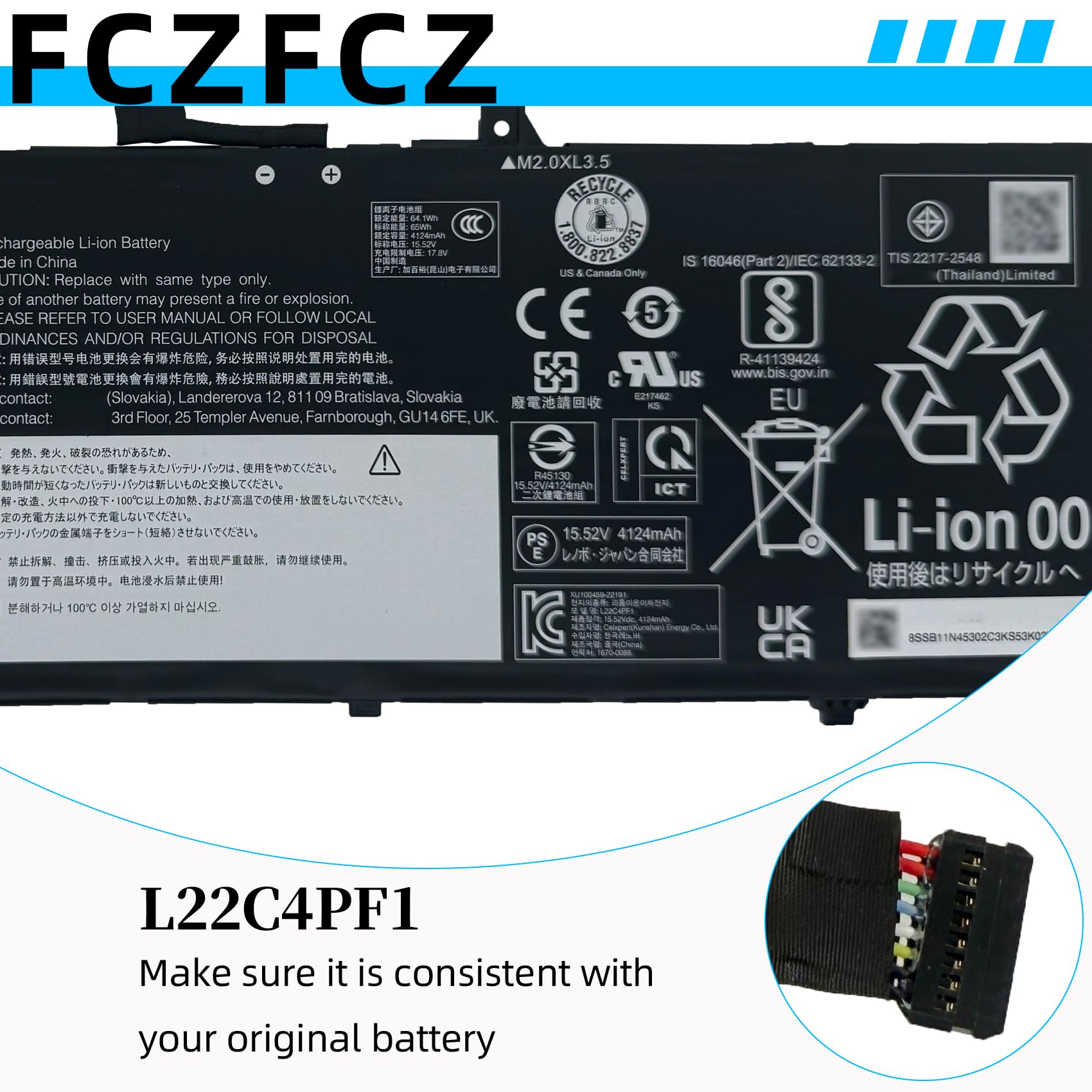 Amazon.com: FCZFCZ L22C4PF1 Battery 65Wh 4189mAh Replacement for