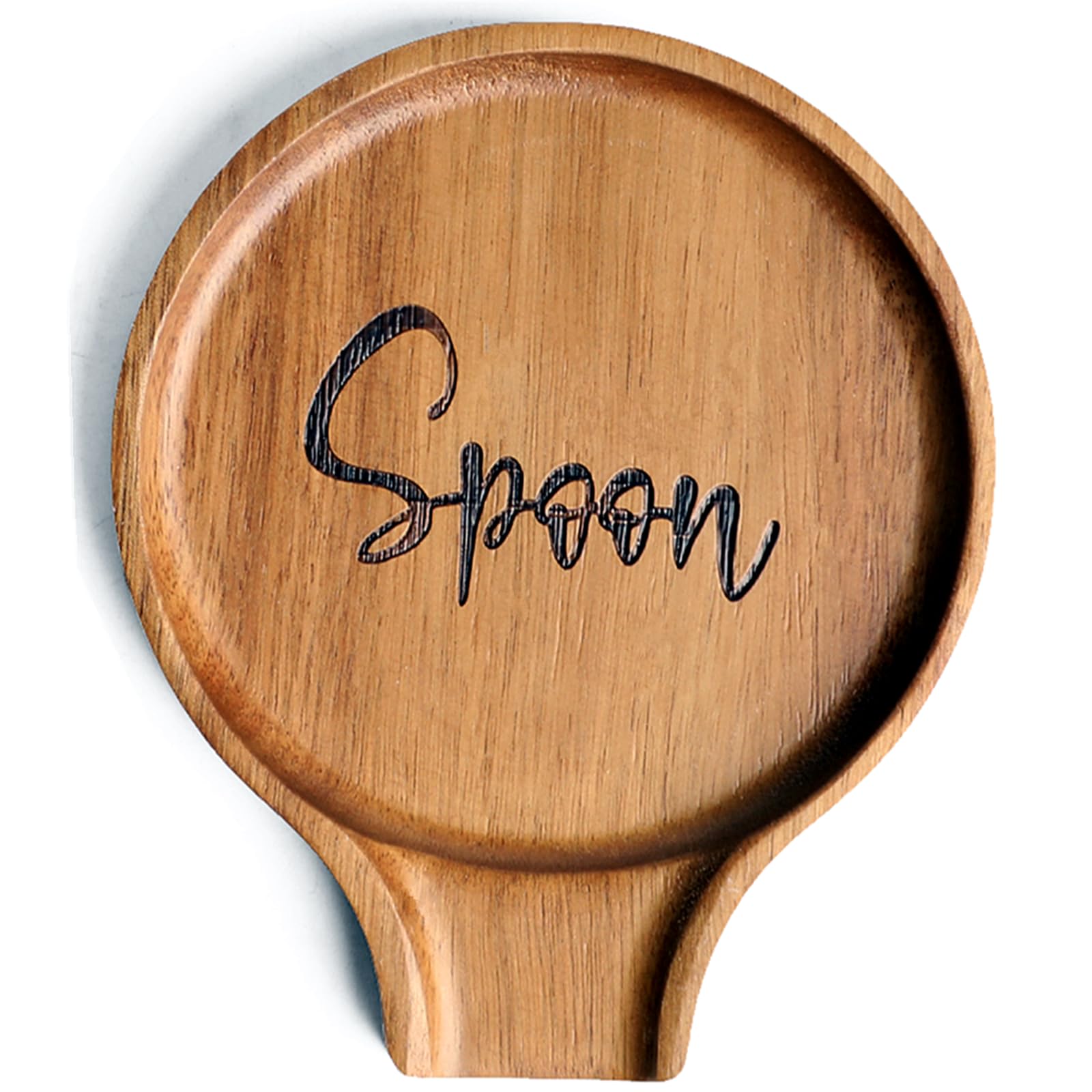 LBEMEY Acacia Wood Spoon Rest For Stove Top - Smooth Round Wooden Spoon Holder For Kitchen Counter with Non Slip Silicone Feet, Perfect Holder For