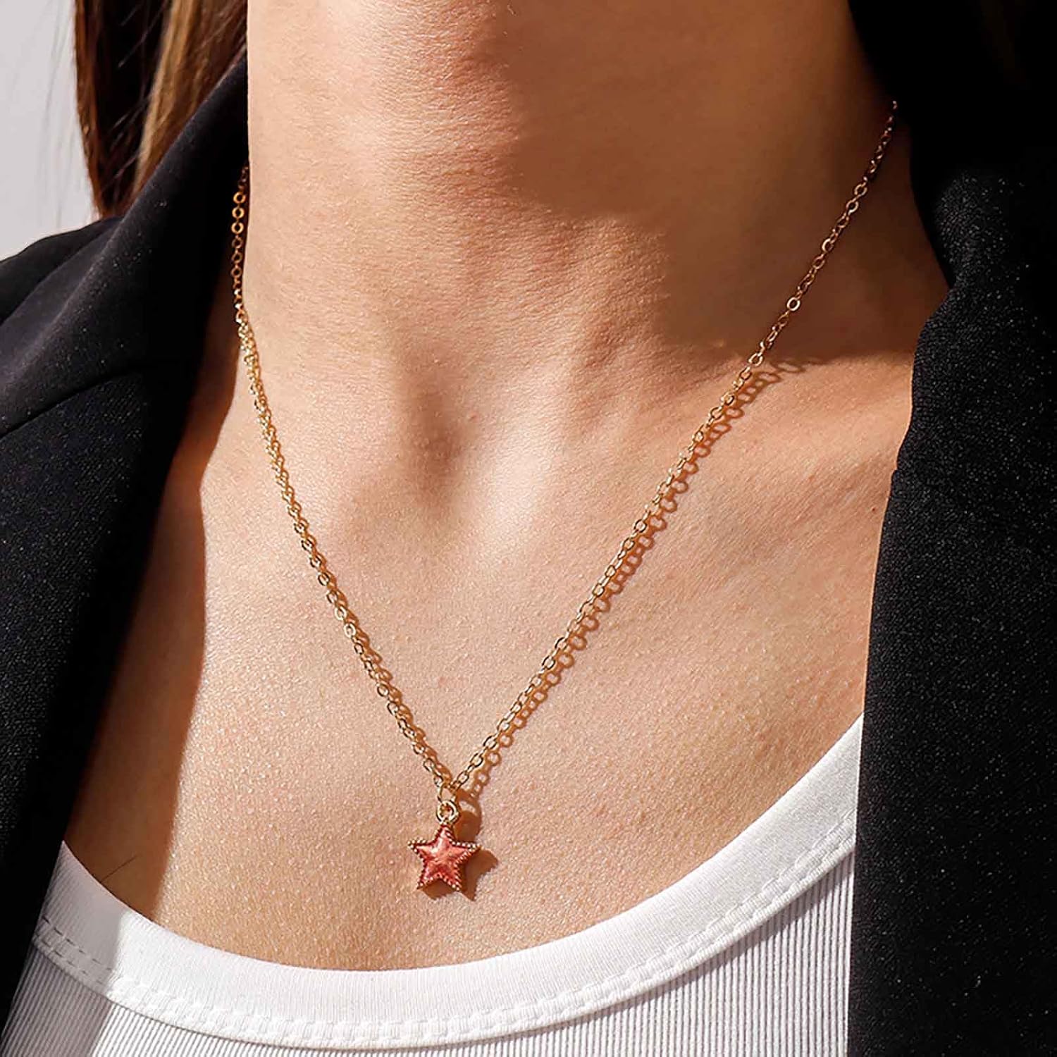 Vintage Star Pendant Necklace Tiny Star Choker Necklace Green Star Necklace Gold Minimal Necklace Jewelry for Women and Girls (Green) - Image 2