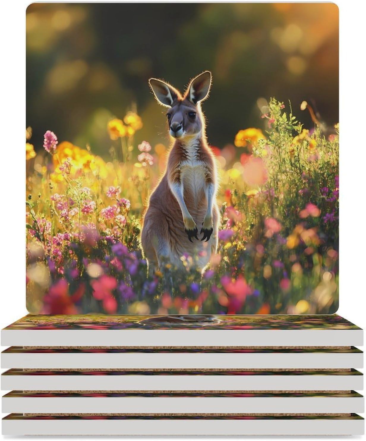 Cool Kangarooes Coasters for Drinks Square Table Coasters Set Cup Mats with Cork Base