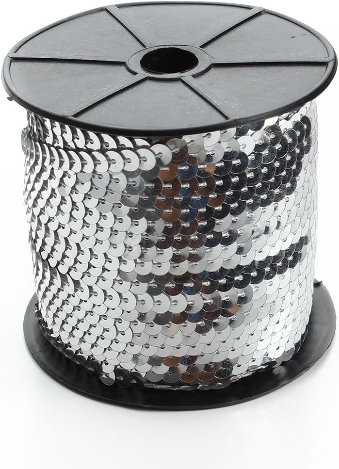 Sauvoo Beads 100 Yard/Roll 14 Color Sequins Cord Rope Thread Diameter 6mm for Necklace Bracelets DIY Making Decoration (Silver sequins)
