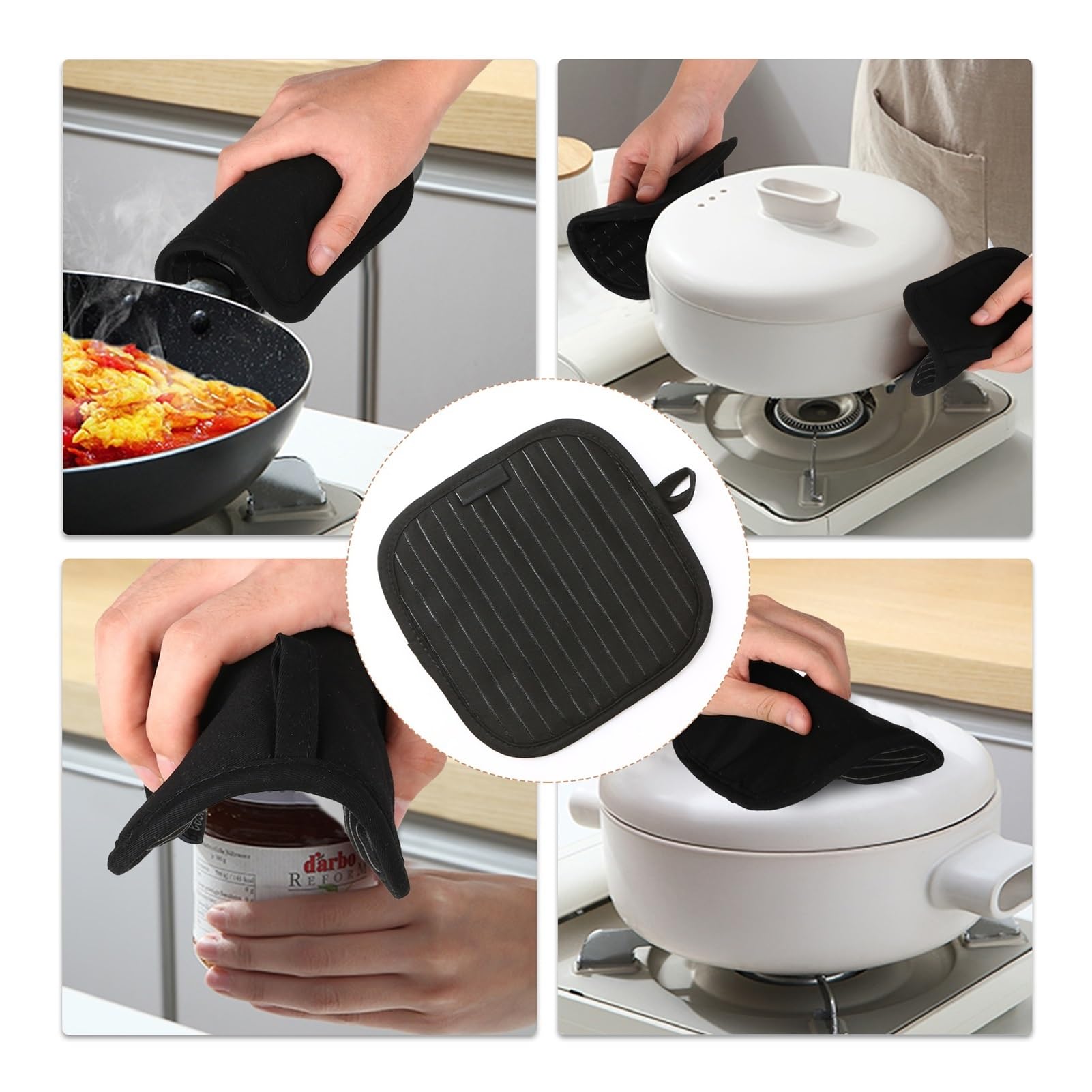 Ofenhandschuh-Set, 1 Paar Handschuhe und 2 Topflappen, Baumwolle Silikon | Hitzebeständige, rutschfeste Handschuhe und Topflappen für Küche, BBQ, Backen
