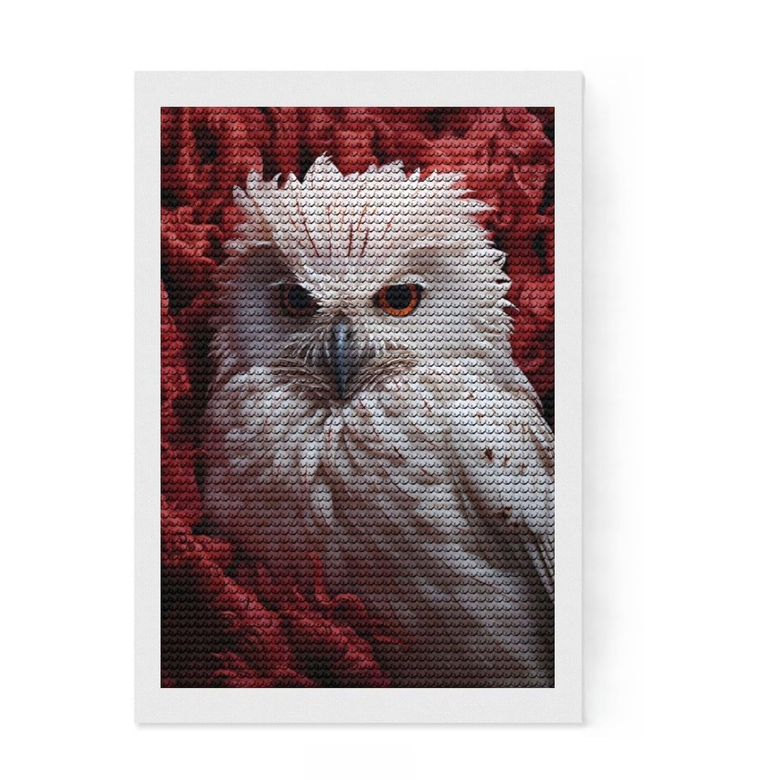 Junmoney White Owl in Flowers Diamond Painting Kit 8"x12", with Tool Kit, Finish and Display, Vintage Style Decor, Thoughtful Handmade Gift