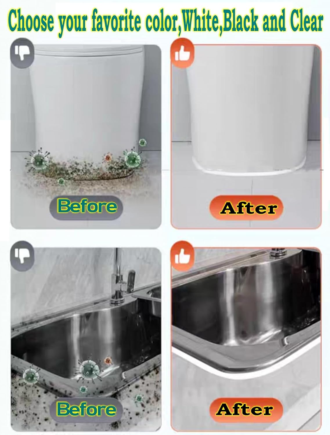 Advanced Silicone Caulk for Kitchen & Bathroom,10 fl oz Cartridge,12 Pack 100% Waterproof Silicone Sealant，Stronger Adhesion, Shrink & Crack Proof Silicone Caulk Sealant (Black-12 Pack)