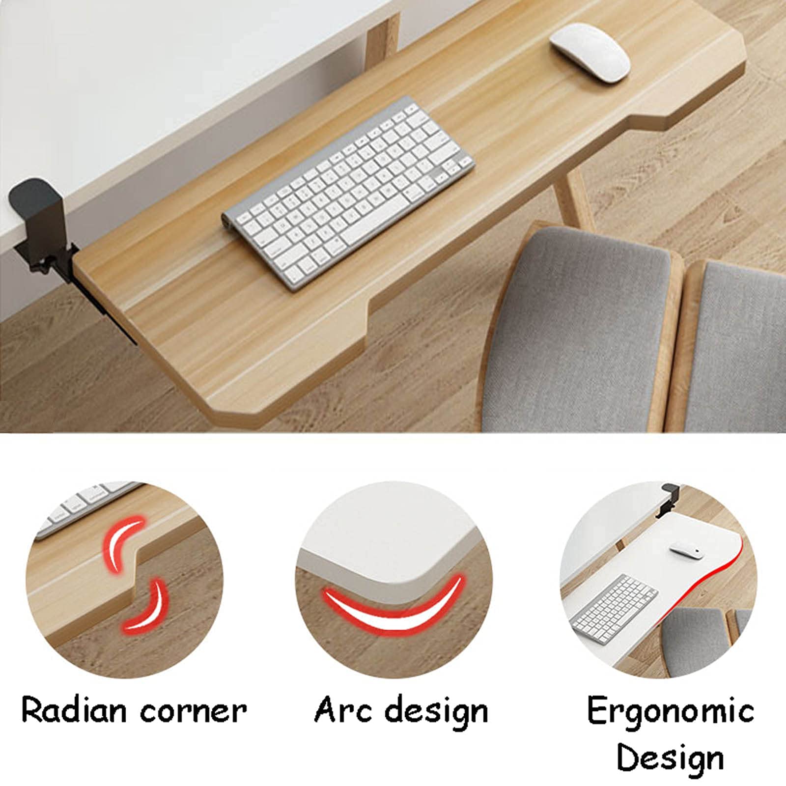 Ergonomia Półka Na Klawiaturę Pod Biurkiem, Szuflada Na Klawiaturę, Biały Wysuwany Powiększony Uchwyt Na Mysz Z Klawiaturą, Z Dodatkowym Wytrzymałym Systemem Mocowania Zaciskowego C
