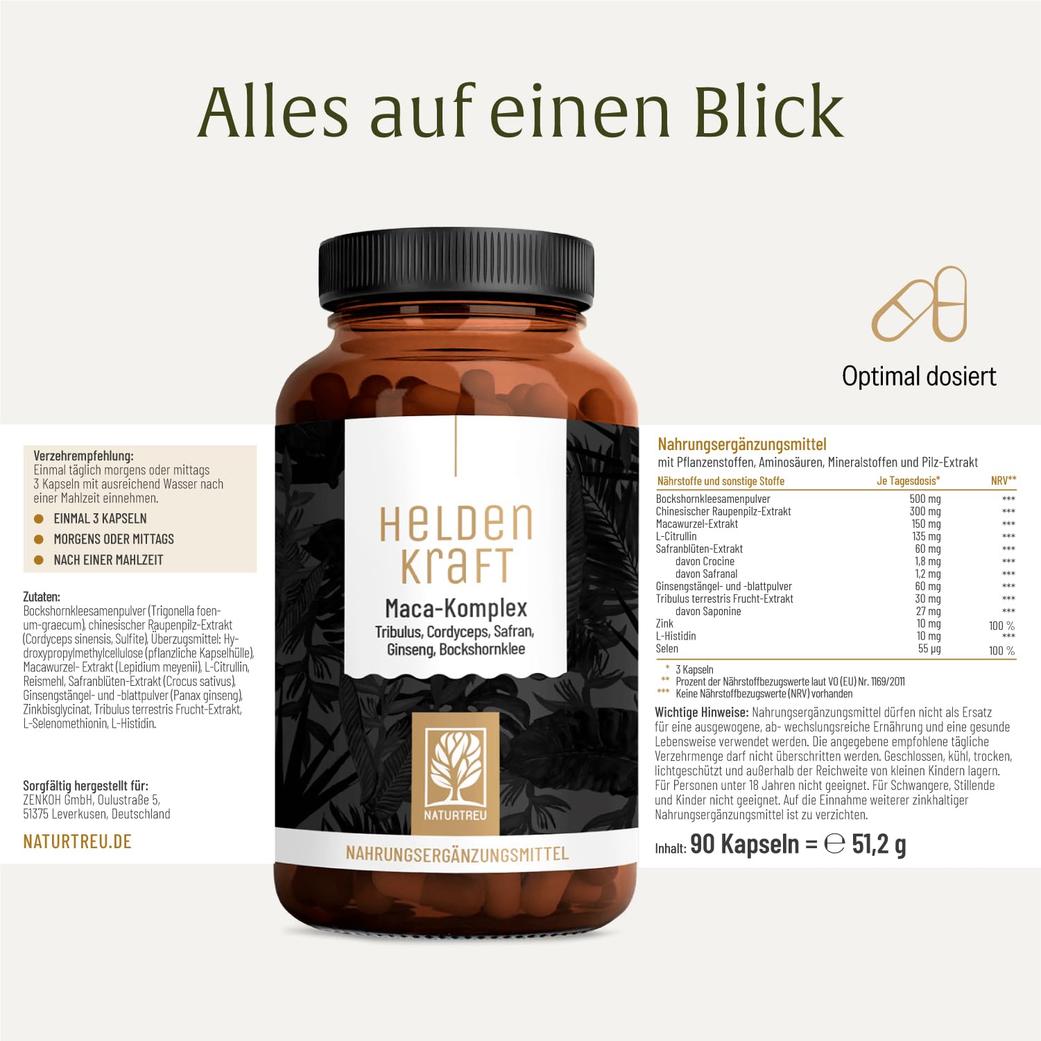 Maca Kapseln hochdosiert - Maca Extrakt mit Tribulus terrestris, Cordyceps, Bockshornklee, Zink, Ginseng, Safran, Selen - 90 Kapsel - Vegan