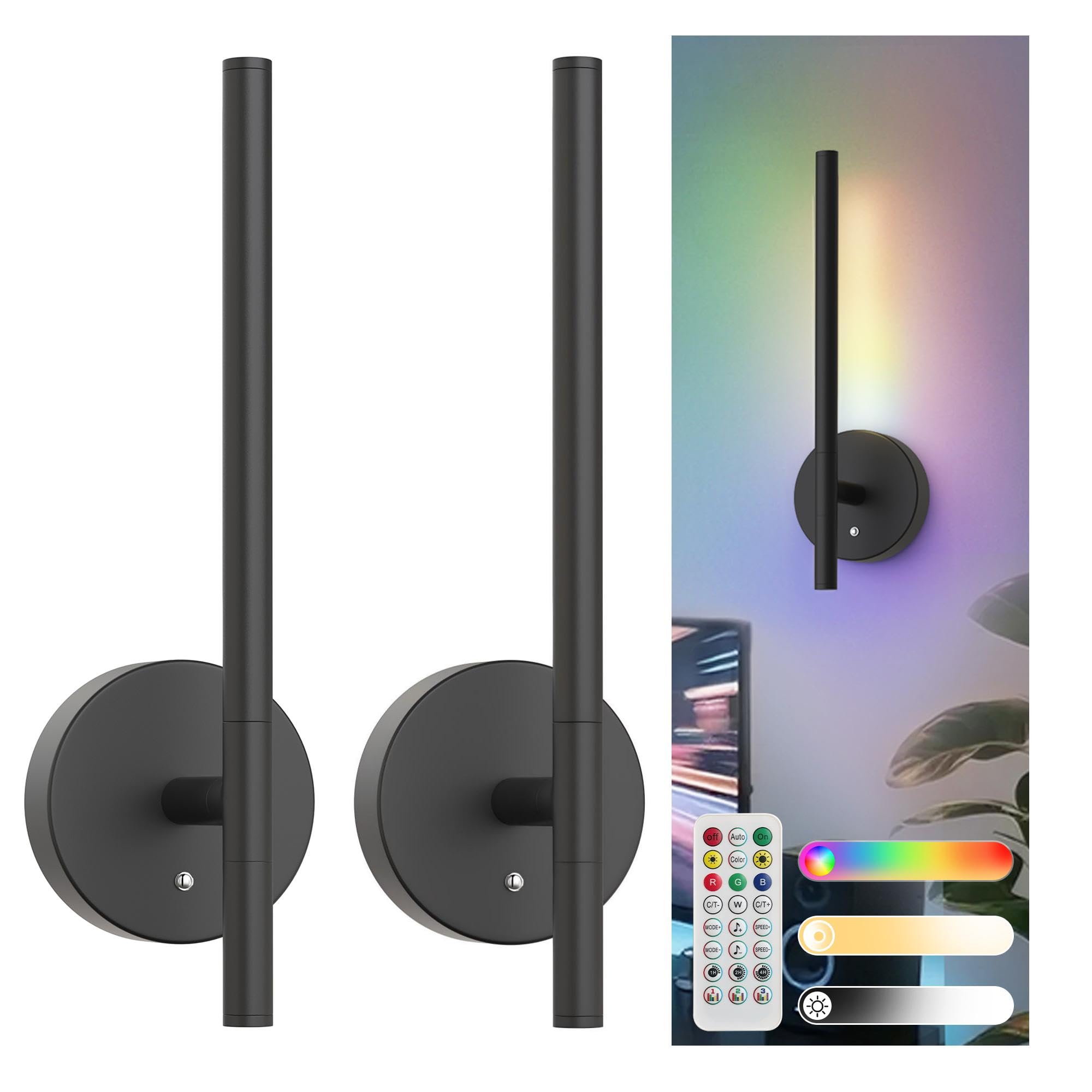 L LOHAS LED RGB Battery Operated Wall Sconces &amp; Table Lamp Set of 2, Black