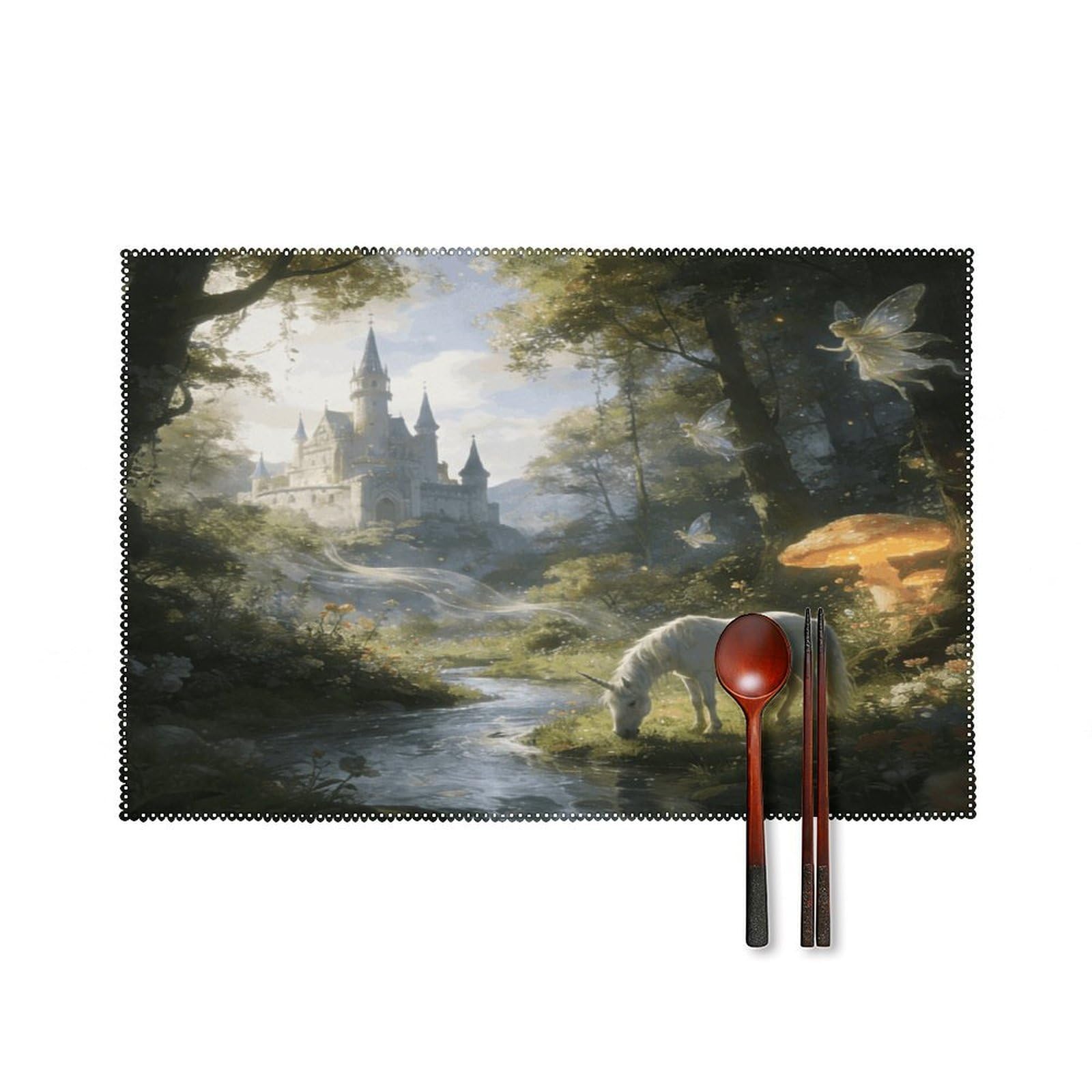 Khauerbc Style Forest Fairy Castle Placemats Set Of 6,Decorating The Dining Table，Canvas Washable Table Mats，Wipe Clean Anti Slip Dining Table Place Mats For Party Kitchen Dining Decoration