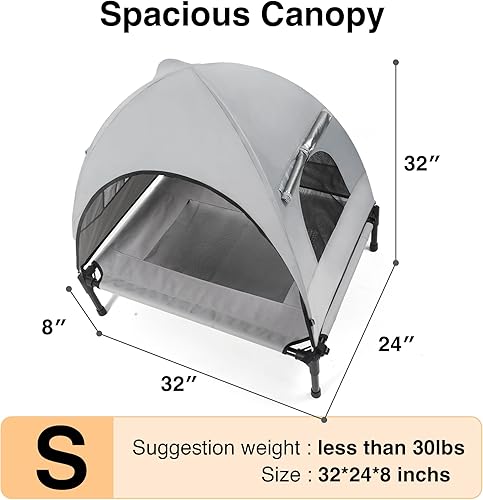 Miniatura 7 de Cama elevada para perros con dosel para exteriores, tienda de campaña refrescante, sombra extraíble, cuna fuera del suelo, pequeña