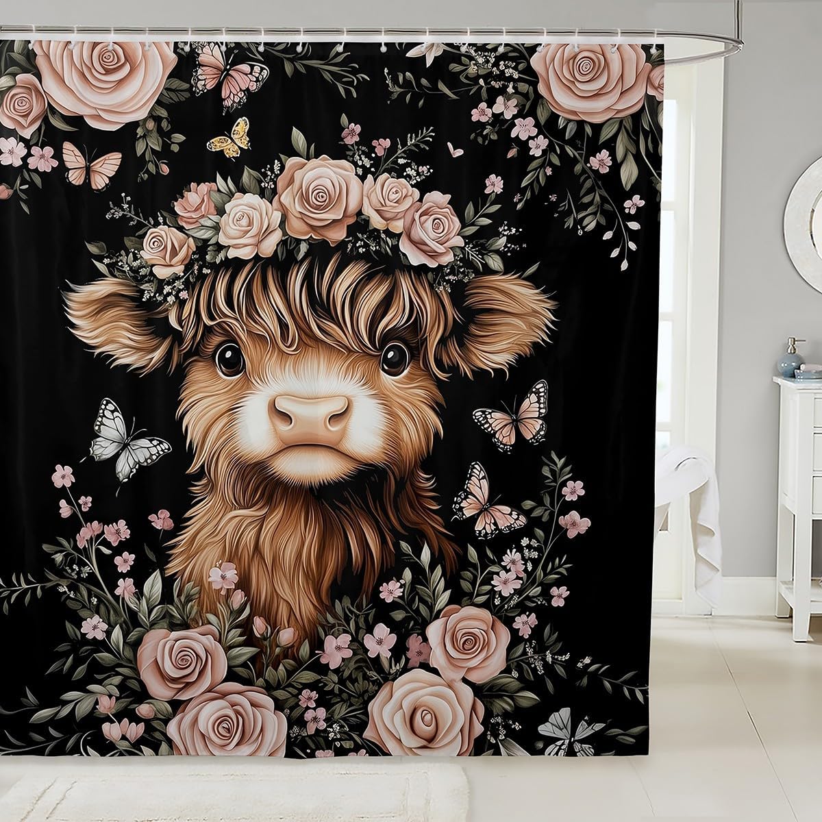 Feelyou Boys Girls Highland Cow Bath Curtain Highland Cattle Shower Curtain Kids Wild Animal Bathroom Shower Curtain Set Western Teens Bathroom Accessories Bedroom Decor 72"x72"
