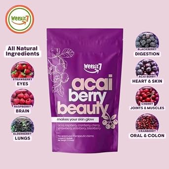 2 Packs Weekit 7 Acai Beauty Drink Mix 7 Berry Blend with Raspberry, Cranberry, Strawberry, Elderberry & Cherry | Refreshing Daily Drink Supplement | 5g x 7 Sachets (35g)
