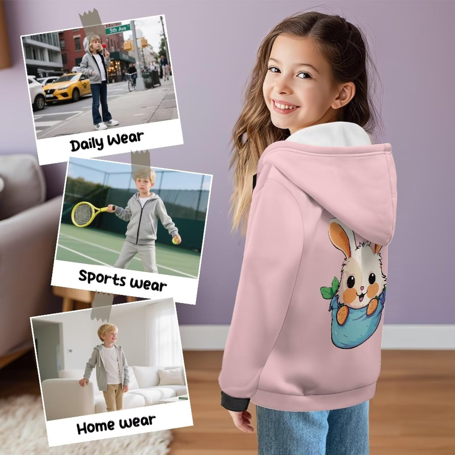 Kids Fleece Zip Up Hoodie Size 7-12 Boys Sweatshirts Fashion Kids Fleece Jacket with Kangaroo Pocket Animal Hoodie